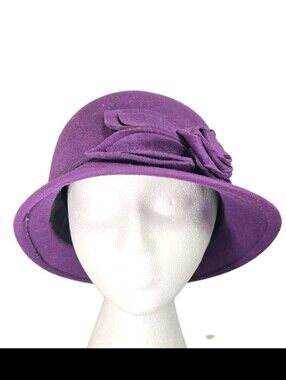 MY ONLY One Size Women's 100% Wool Purple Cloche Formal Retro Preppy Hat